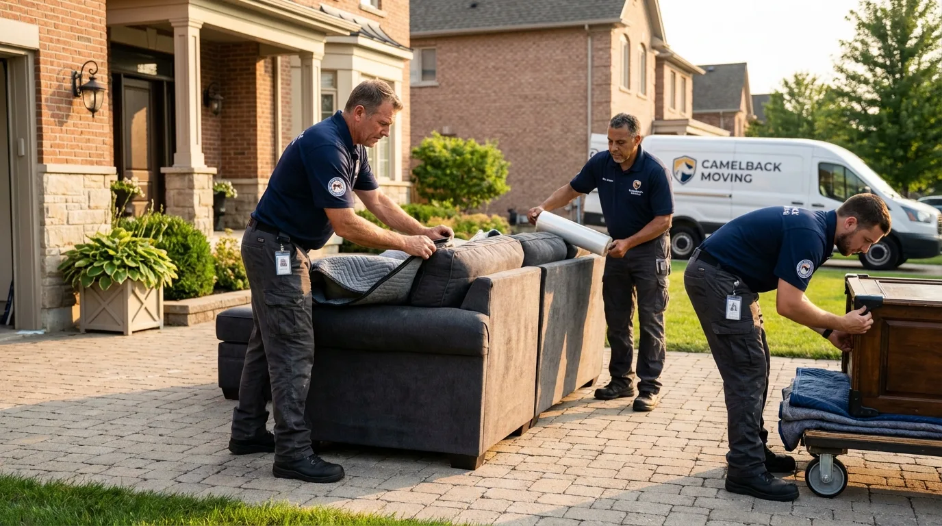Large estate moving crew wrapping furniture in Wayne, PA